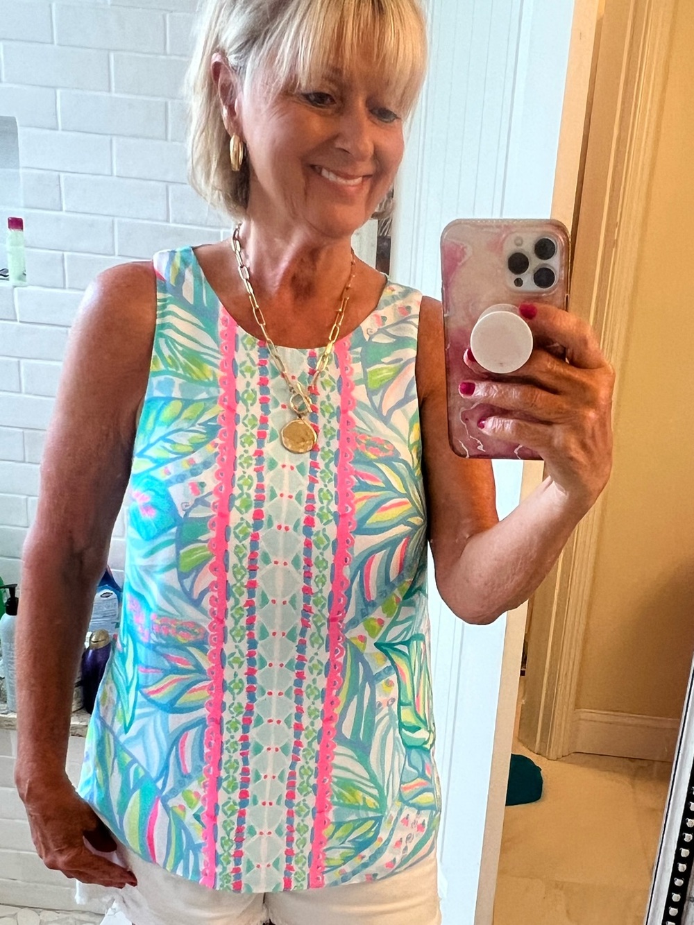 Lilly Pulitzer Multicolor Sleeveless Printed Shift Top - Aqua, Pink, Green